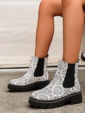 preiswerte Chelsea -Stiefel-mehrfarbige Chelsea-Stiefel im Patchwork-Stil für Damen – moderne dicke Sohle mit elastischen Seiteneinsätzen für Retro- und Casual-Styling
