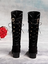 tanie Rijlaarzen-Damskie buty do jazdy konnej – brązowe i beżowe, ze sztucznej skóry, sięgające do kolan, ze sznurowanym tyłem, idealne do jazdy konnej, jesiennych przygód na świeżym powietrzu i do stylizacji w stylu rustykalnym