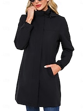 cheap Jackets-Women&#039;s Casual Jacket Work Zipper Solid Color Windproof Fashion Loose Fit Outerwear Long Sleeve Fall Black S