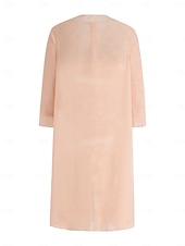 preiswerte Mit Jacke-zweiteiliges Etuikleid in Champagner für die Strandhochzeit, Mutter der Braut, elegantes Hochzeitsgastkleid mit Rundhalsausschnitt, knielang, Chiffonspitze, 3/4-Ärmel, Wickelkleid inklusive Jacke,
