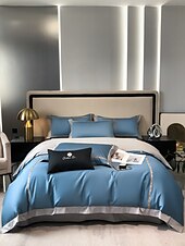 baratos Coleção de elite-Conjunto de cama com capa de edredom de 4 peças, 100% algodão orgânico, tecido macio e respirável, inclui capa de edredom e fronhas para um sono confortável