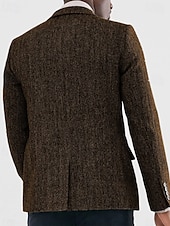 cheap Tweed Blazer-Men's Tweed Blazer Notch Collar Vintage Herringbone Blazer Burgundy Brown Green Standard Fit Single Breasted Two-buttons
