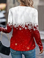 economico T-shirt floreale-Maglietta da donna Henley pullover ombré fiocco di neve pullover rosso bianco maniche lunghe comfort casual top per autunno inverno