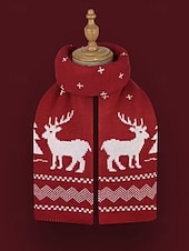 abordables Accessoires de Noël-écharpe tricotée pour femme à imprimé renne et sapin de Noël en rouge et blanc, accessoire d&#039;hiver douillet pour les fêtes de fin d&#039;année