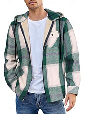 preiswerte Herrenjacken &amp; Herrenmäntel-Herren Hemdjacke Kapuzenjacke Shacket Flanell-Fleecejacke Täglich Urlaub warm Mit Kapuze Herbst Winter Schottenstoff Kariert Modisch Strassenmode Kargen Standard Schwarz Dunkelrot Hellgrün Rote Blau