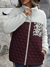 billige Jakker-Dame Trenchcoat Ut på byen Høst Vinter Lang Frakk Normal Hold Varm Pustende Stilfull Fritid Jakker Langermet Leopard Slank passform Vin Militærgrønn kaffe