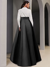 preiswerte SCHWARZ-Abendkleid in A-Linie mit schwarzer Krawatte, elegantes Kleid für formelle Hochzeitsgäste, asymmetrisch, lange Ärmel, V-Ausschnitt, Satin mit Tasche, 2025