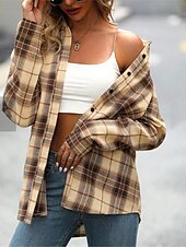 billiga Kappor och trenchcoats-Dam Vardaglig jacka Utomhus Gata Dagliga kläder Höst Vinter Normal Täcka Normal Håller värmen Andningsfunktion Stylish Ledigt Jacka Långärmad Ränder och pläd Mönster Kaffe
