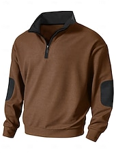 Men's Sweatshirt Waffle Sweatshirt Quarter Zip Sweatshirt Black Army Green Brown Khaki Dark Gray Half Zip Color Block Patchwork Sports & Outdoor Daily Holiday Polyester Streetwear Basic Casual Spring 18