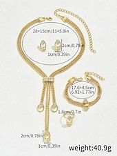 abordables Día de San Valentín-Conjunto de joyas de diamantes de imitación dorados para mujer: elegante collar, pulsera, aretes y anillo con diseño de cadena trenzada, perfecto para bodas y eventos formales.