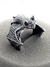 baratos Acessórios de Halloween-anel ajustável com design de morcego gótico, joias vintage de prata para halloween para cosplay e moda gótica