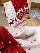 abordables Accessoires de Noël-écharpe tricotée pour femme à imprimé renne et sapin de Noël en rouge et blanc, accessoire d&#039;hiver douillet pour les fêtes de fin d&#039;année