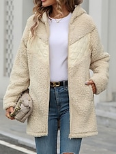 preiswerte Wintermäntel-Damen Fleecejacke Teddy-Mantel Hoodie Jacke warm halten Atmungsaktiv Zip Tasche Innenfutter aus Fleece Brautkleider schlicht Glatt Urlaub Strasse Freizeitskleidung Ausgehen Reisverschluss Standard