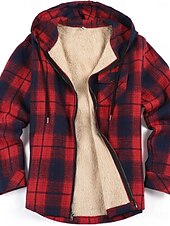 preiswerte Herrenjacken &amp; Herrenmäntel-Herren Hemdjacke Kapuzenjacke Shacket Flanell-Fleecejacke Täglich Urlaub warm Mit Kapuze Herbst Winter Schottenstoff Kariert Modisch Strassenmode Kargen Standard Schwarz Dunkelrot Hellgrün Rote Blau