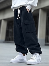 abordables Pantalones cargo-Hombre Pantalones cargo Pantalones de Pana Pantalones Pantalones anchos Correa Cintura elástica Multi bolsillo Color sólido Transpirable Suave Longitud total Formal Oficina Trabajo Elegante Sencillo
