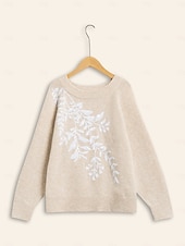 abordables pull pour femme-pull en laine mélangée brodé en tricot