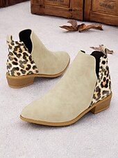 preiswerte Stiefeletten-Beige Damen Stiefeletten mit Leopardenmuster und niedrigem Blockabsatz – trendige Booties mit seitlichem Reißverschluss für Freizeit und Alltag