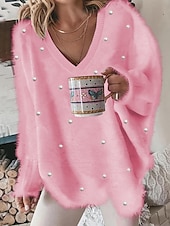 levne Hladké dámské topy-dámská halenka pulovr fuzzy oversized výstřih do V ležérní teplý měkký útulný šik podzim zima pohodlné