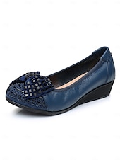 cheap Women&#039;s Flats-Women&#039;s Leather Wedge Flats with Decorative Bow and Embellished Toe – Comfortable Casual Slip-On Shoes for Everyday Wear