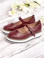 Women's Red Mary Jane Platform Shoes with Brogue Detailing and Buckle Strap – Vintage Style Casual Footwear for Daily Wear 13
