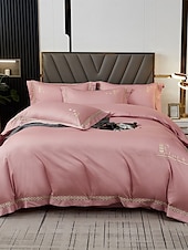 baratos Coleção de elite-Conjunto de cama com capa de edredom de 4 peças, 100% algodão orgânico, tecido macio e respirável, inclui capa de edredom e fronhas para um sono confortável