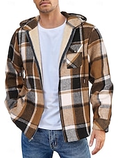 preiswerte Herrenjacken &amp; Herrenmäntel-Herren Hemdjacke Kapuzenjacke Shacket Flanell-Fleecejacke Täglich Urlaub warm Mit Kapuze Herbst Winter Schottenstoff Kariert Modisch Strassenmode Kargen Standard Schwarz Dunkelrot Hellgrün Rote Blau
