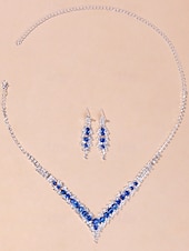 economico Collana da donna-set di collana e orecchini di cristallo blu di lusso da donna - eleganti gioielli da sposa per matrimoni e occasioni formali