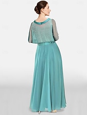 economico Set di abiti per la mamma-Abito A-Line per la Madre della Sposa Due Pezzi Matrimonio al Mare Elegante Collo Gioiello Lunghezza Tera Chiffon Pizzo Maniche 3/4 Giacca Inclusa Abiti con Colore Solido 2025 misura personalizzata