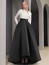 preiswerte SCHWARZ-Abendkleid in A-Linie mit schwarzer Krawatte, elegantes Kleid für formelle Hochzeitsgäste, asymmetrisch, lange Ärmel, V-Ausschnitt, Satin mit Tasche, 2025
