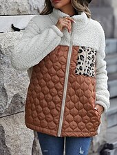 billige Jakker-Dame Trenchcoat Ut på byen Høst Vinter Lang Frakk Normal Hold Varm Pustende Stilfull Fritid Jakker Langermet Leopard Slank passform Vin Militærgrønn kaffe