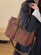 tanie Torby i torebki-torba typu tote vintage z kordu z wieloma kieszeniami na suwak - swobodna torebka damska