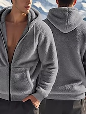 cheap Men&#039;s Jackets &amp; Coats-Men&#039;s Fleece Jacket Teddy Coat Hoodie Jacket Daily Vacation Thermal Warm Pocket Fleece Fall &amp; Winter Plain Fashion Streetwear Hooded Regular Black Navy Blue Khaki Gray Jacket