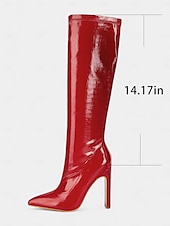 levne Módní boty-dámské červené lakované kozačky z umělé kůže až ke kolenům s krokodýlím vzorem - sexy kozačky na vysokém podpatku na večírky a večer