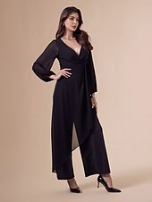 זול Jumpsuits-סרבל א-סימטרי עמוק עם רגליים רחבות