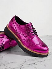 economico Scarpe oxford da donna-scarpe brogue oxford rosa metallizzato da donna con punta a coda di rondine, scarpe casual eleganti con lacci per feste ed eventi di moda