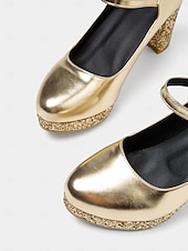 ieftine Pantofi Mary Jane-pantofi Mary Jane cu toc bloc cu sclipici aurii – pantofi de petrecere cu platformă strălucitori pentru nunți și evenimente formale