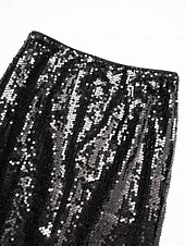 abordables jupe femme-Femme Midi Noir Jupes Printemps, Août, Hiver, Eté Paillettes Doublé Taille médiale Elégant Rétro Vintage Soirée Formel Mariage Soirée XS S M