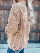 billiga Jackor-Dam Vardaglig jacka Vardag Knapp Ensfärgat Bekväm Stylish Normal Ytterkläder Långärmad Höst Svart S