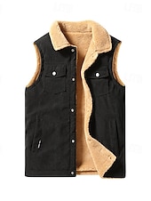 cheap Men&#039;s Vest-Men&#039;s Fleece Vest Vest Gilet Daily Date Vacation Fashion Casual Fall &amp; Winter Button Pocket Polyester Corduroy Thermal Warm Comfortable Plain Single Breasted One-button Lapel Regular Fit Black Brown