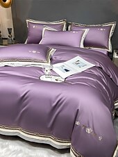 baratos Coleção de elite-Conjunto de cama com capa de edredom de 4 peças, 100% algodão orgânico, tecido macio e respirável, inclui capa de edredom e fronhas para um sono confortável