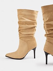 olcso Slouch Boots-női barna, velúr sima, térdig érő csizma tűsarkúval és hegyes orrral, stílusos őszi és téli lábbeli hétköznapi és estélyi viselethez