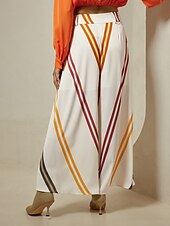cheap Wide Leg &amp; High Waisted-Satin Multi Color Stripe Wide Leg Casual Daily Pants