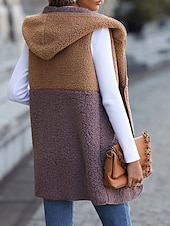 preiswerte Puffers &amp; Parka-Damen Fleecejacke Fleece-Weste Teddy-Mantel warm halten Atmungsaktiv Patchwork Tasche Innenfutter aus Fleece Brautkleider schlicht Farbblock Urlaub Strasse Freizeitskleidung Ausgehen Öffnung vorne