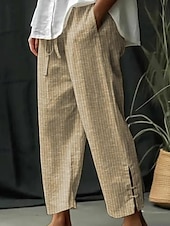 economico Pantaloni-Per donna Chino Di tendenza Casual quotidiano Lunghezza intera Vita alta A strisce Tasche comodo Morbido Comodo Anelastico Esterno Strada Grigio chiaro Rosso rubino Nero Cachi Autunno Inverno Morbido