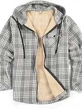 preiswerte Herrenjacken &amp; Herrenmäntel-Herren Hemdjacke Kapuzenjacke Shacket Flanell-Fleecejacke Täglich Urlaub warm Mit Kapuze Herbst Winter Schottenstoff Kariert Modisch Strassenmode Kargen Standard Schwarz Dunkelrot Hellgrün Rote Blau