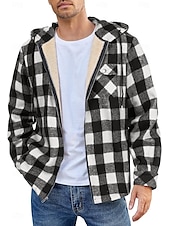 preiswerte Herrenjacken &amp; Herrenmäntel-Herren Hemdjacke Kapuzenjacke Shacket Flanell-Fleecejacke Täglich Urlaub warm Mit Kapuze Herbst Winter Schottenstoff Kariert Modisch Strassenmode Kargen Standard Schwarz Dunkelrot Hellgrün Rote Blau