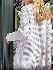 halpa Neuletakit ja päällysvaatteet-Naisten Neulos Vapaa-aika Yhtenäinen väri Paksu Avoin etuosa Kudottu Textured Pitkähihainen Pitkät topit Neuloa Koti Työ Punastuvan vaaleanpunainen Harmaa Syksy Talvi