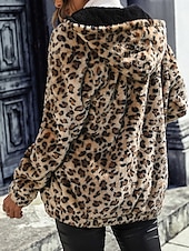 billige hettegenser jakke-Dame Fleece-jakke Teddyfrakk Hettegenser Hold Varm Pustende Glidelås Lomme Fleece Lined Fritid Leopard Feriereise Gate Dagligdagstøy Ut på byen Glidelås Normal Hettegenser Normal Langermet Yttertøy