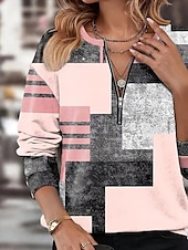 abordables Hauts Rayés et Géométriques-Pull à zip quart pour femme à carreaux mode de rue vêtements quotidiens imprimé décontracté col rond manches longues micro-élastique automne hiver confort tissu respirant et doux