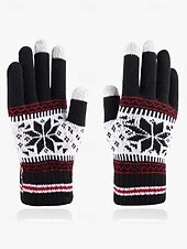 Недорогие Женские перчатки-зимние вязаные перчатки с рисунком «Рождественская снежинка» — теплые и уютные красные праздничные перчатки для женщин и мужчин — идеально подходят для холодной погоды и праздничных нарядов
